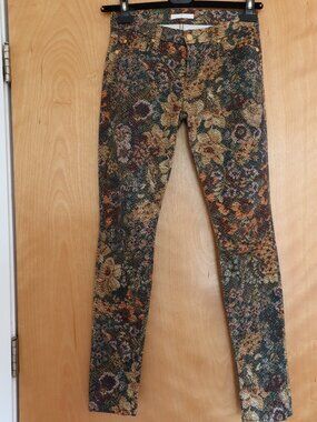 7 For All Mankind tapestry print pants/jeans size 26 olive green orange cream